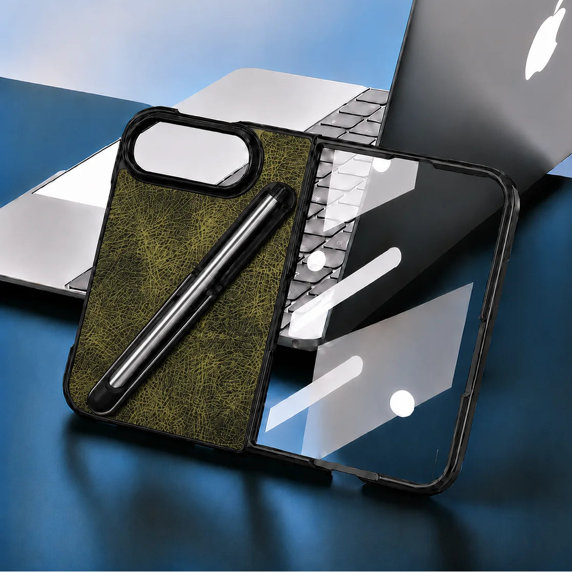 Vegan Leather Foldable Case With Built-In Capacitive Stylus for iPhone Duo