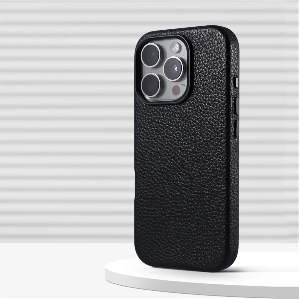 Solid Color Litchi Grain PU Leather MagSafe Case for iPhone 16 Series