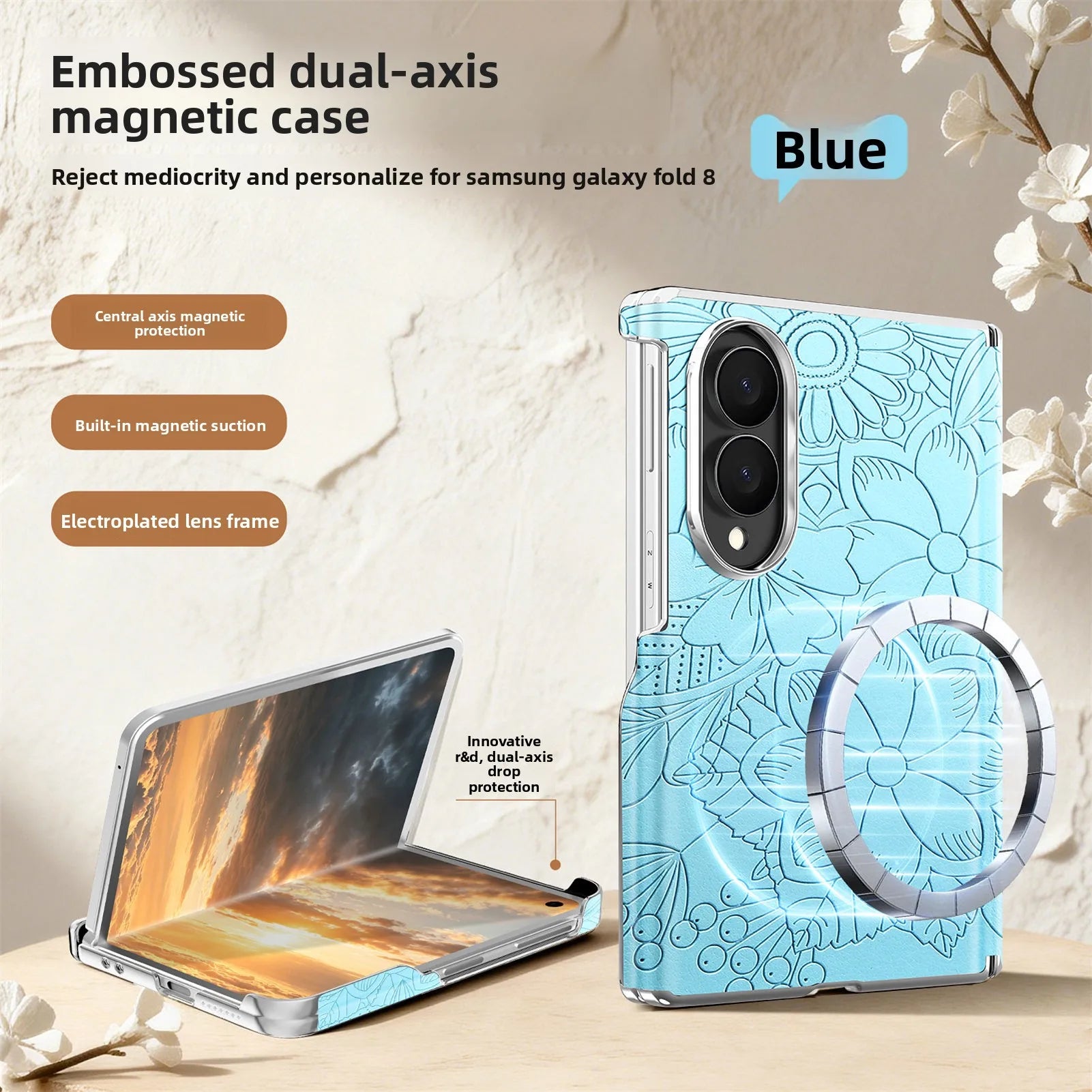 Luxury Magnetic Embossed Leather Case for Samsung Galaxy Z Fold 8