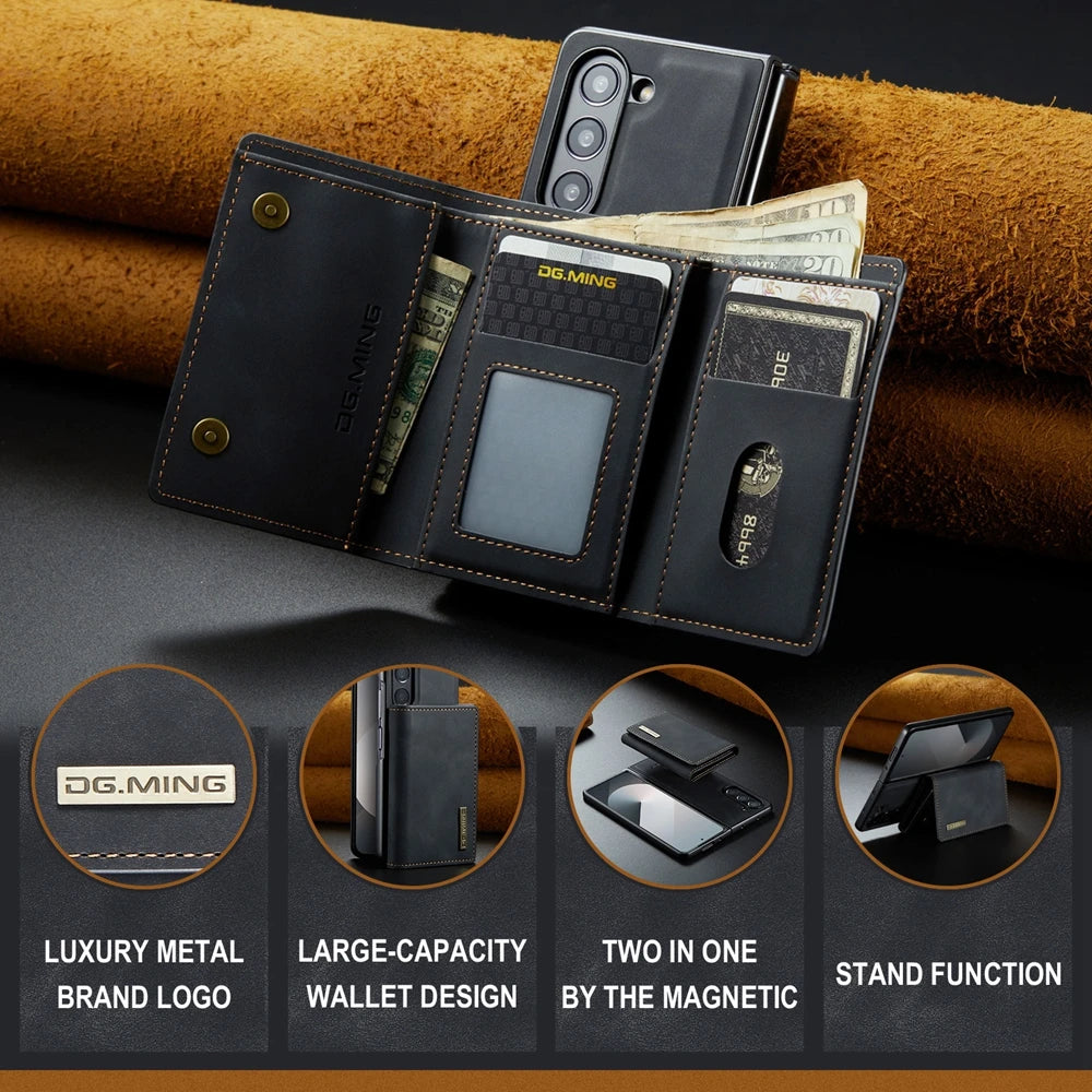 Samsung Galaxy Z Fold 7 Tri-Fold Magnetic Leather Case with Kickstand & Card Holder