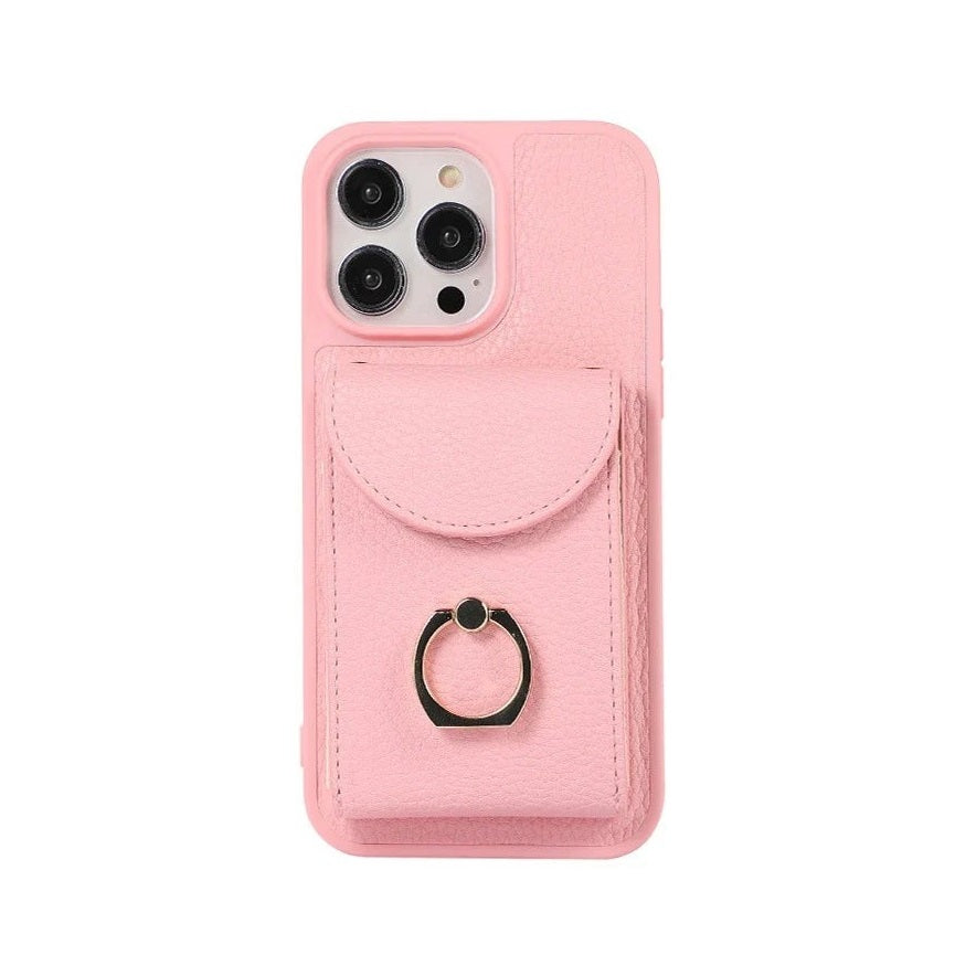 iPhone 15 Series Crossbody Leather Phone Case with Card Holder & Ring & Lanyard