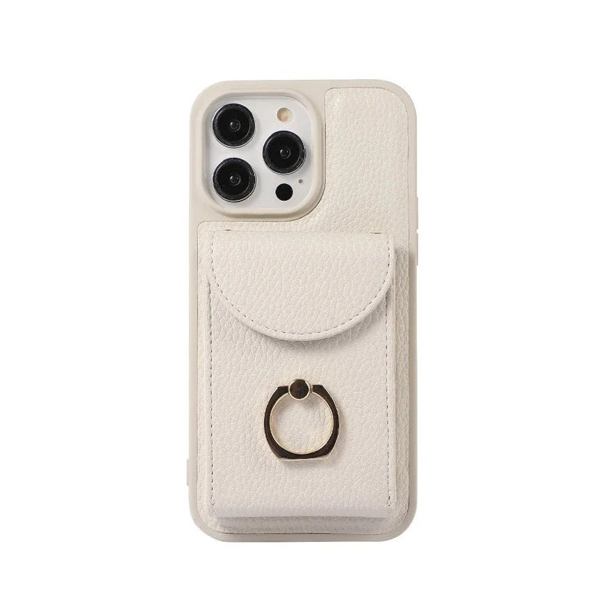 iPhone 16 Series Crossbody Leather Phone Case with Card Holder & Ring & Lanyard