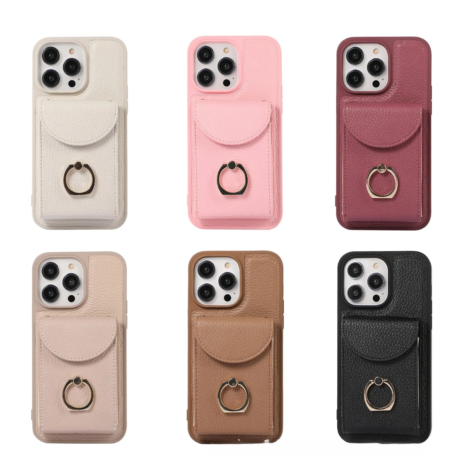 iPhone 15 Series Crossbody Leather Phone Case with Card Holder & Ring & Lanyard