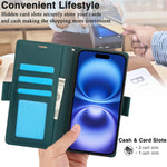 Premium Leather Flip Case with Card Slots & Wrist Strap for iPhone 16 Series