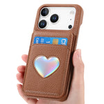 Lychee Pattern Love Heart Leather Wallet Case with Mirror & RFID Protection for iPhone 17 Series