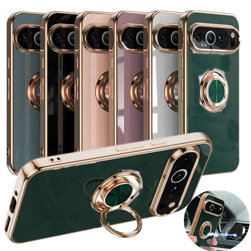 Luxury Flexible Shockproof Case with Plating Ring Holder for Google Pixel 10 Series