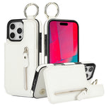 Protective Leather Case with Zipper Wallet & Ring Holder for iPhone 15 Series