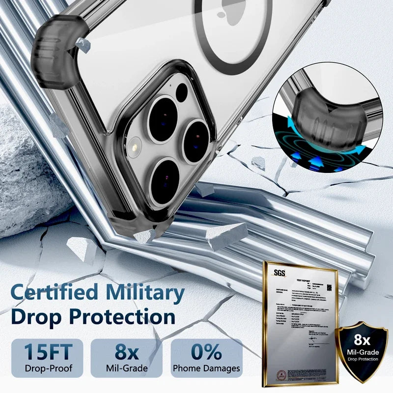 Shockproof Armor Transparent MagSafe Case for iPhone 15 Series