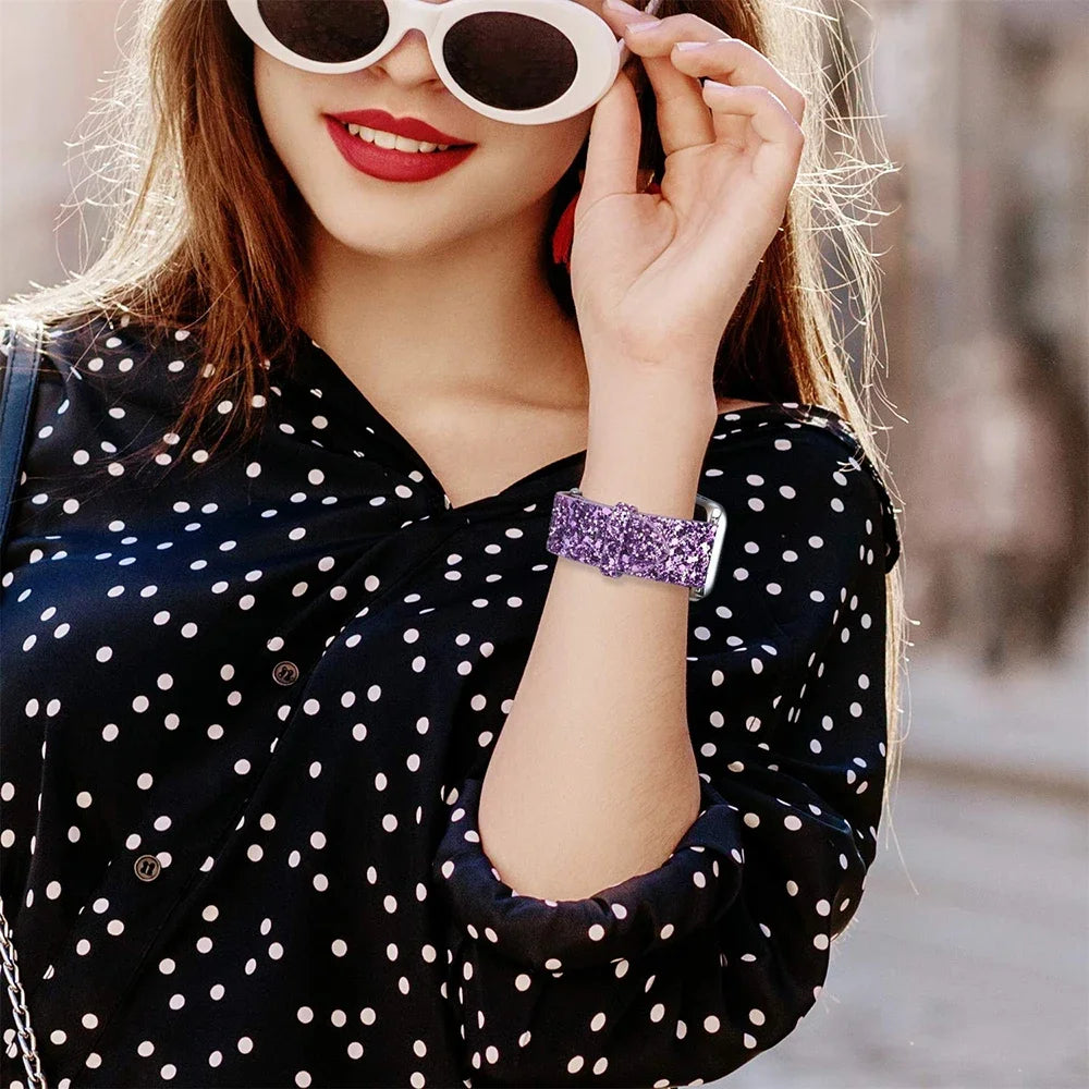 Luxury Shiny Glitter Leather Strap for Apple Watch