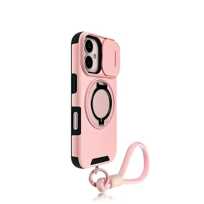 iPhone 16 Series Protective Case with Ring Holder & Wrist Strap