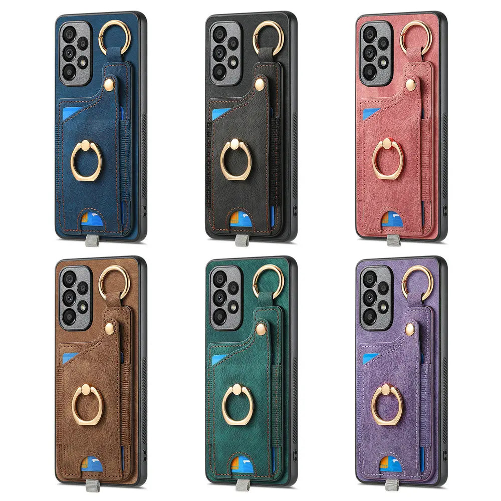 Leather Card Holder Case with 360° Rotating Ring Kickstand for Samsung Galaxy S26 Series