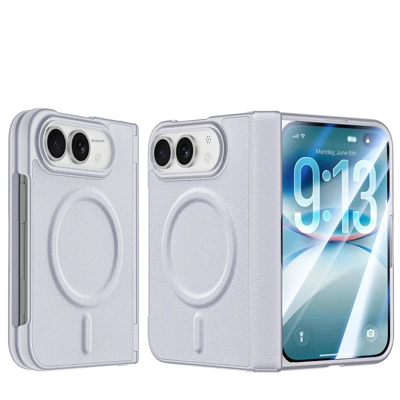 Vegan Leather Shockproof Foldable Case with Full Hinge Protection for iPhone Duo