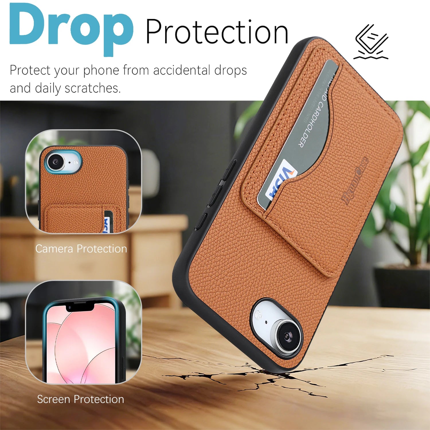 Luxury Shockproof Leather Case with Card Holder for iPhone 17e