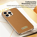 Luxury Genuine Leather Matte Case with Soft Plated Border for iPhone 16 Series