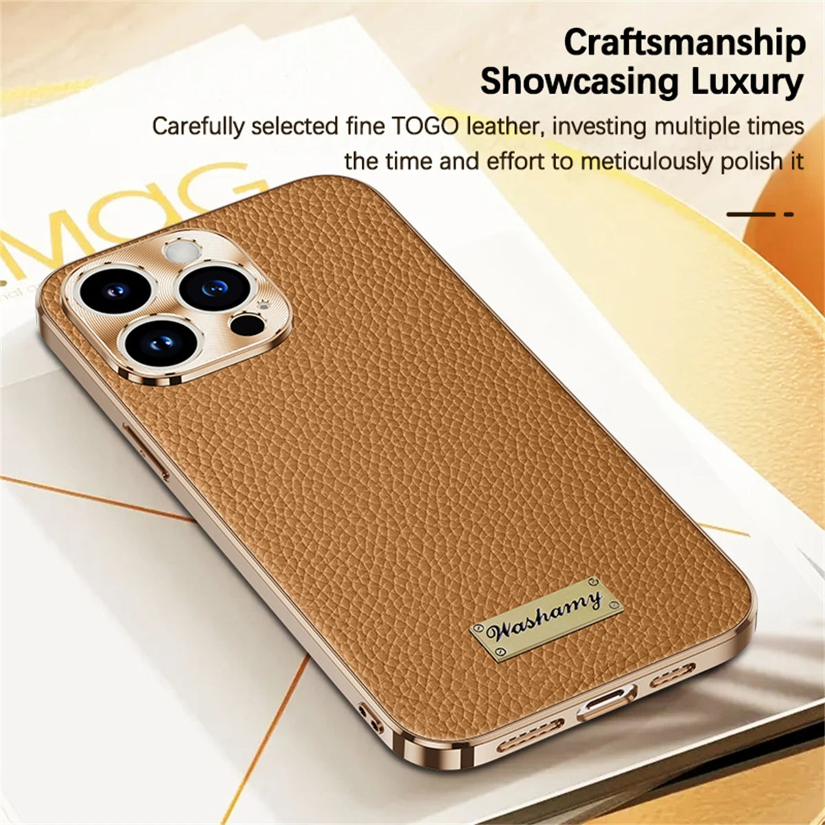 Luxury Genuine Leather Matte Case with Soft Plated Border for iPhone 16 Series