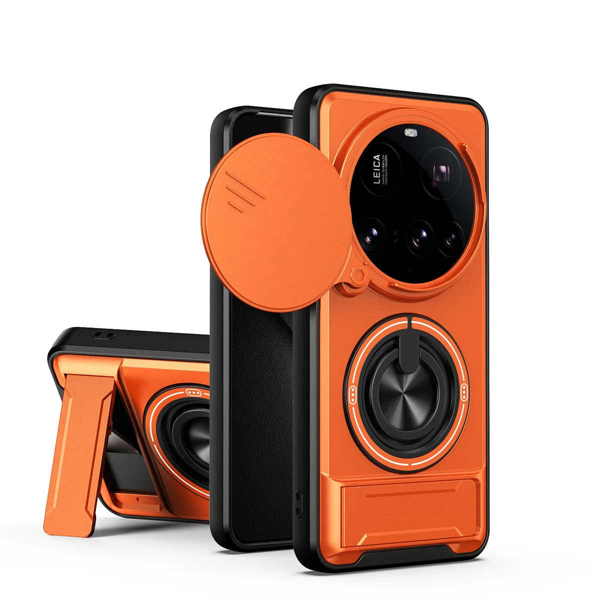 Sliding Lens Cover Armor Case with Rotating Ring Stand for Xiaomi 15 Ultra
