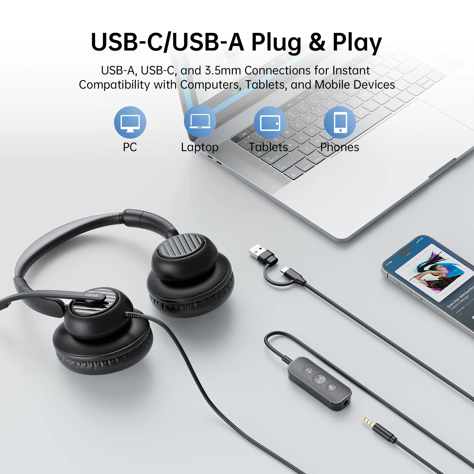 EKSA H8 Wired Office Headset With Noise-Canceling Microphone