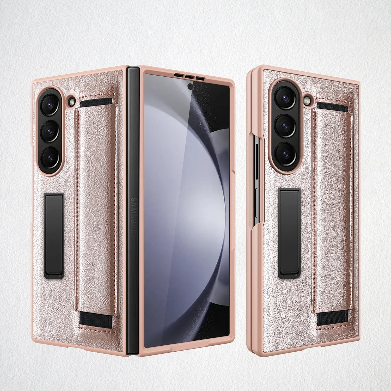 Samsung Galaxy Z Fold 6 Luxury Leather Phone Case with Wrist Strap & Tempered Glass Film