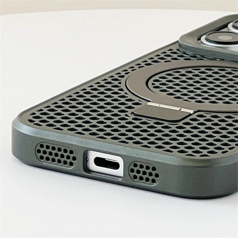 Honeycomb Cooling Magnetic Stand Phone Case for iPhone 15 Series
