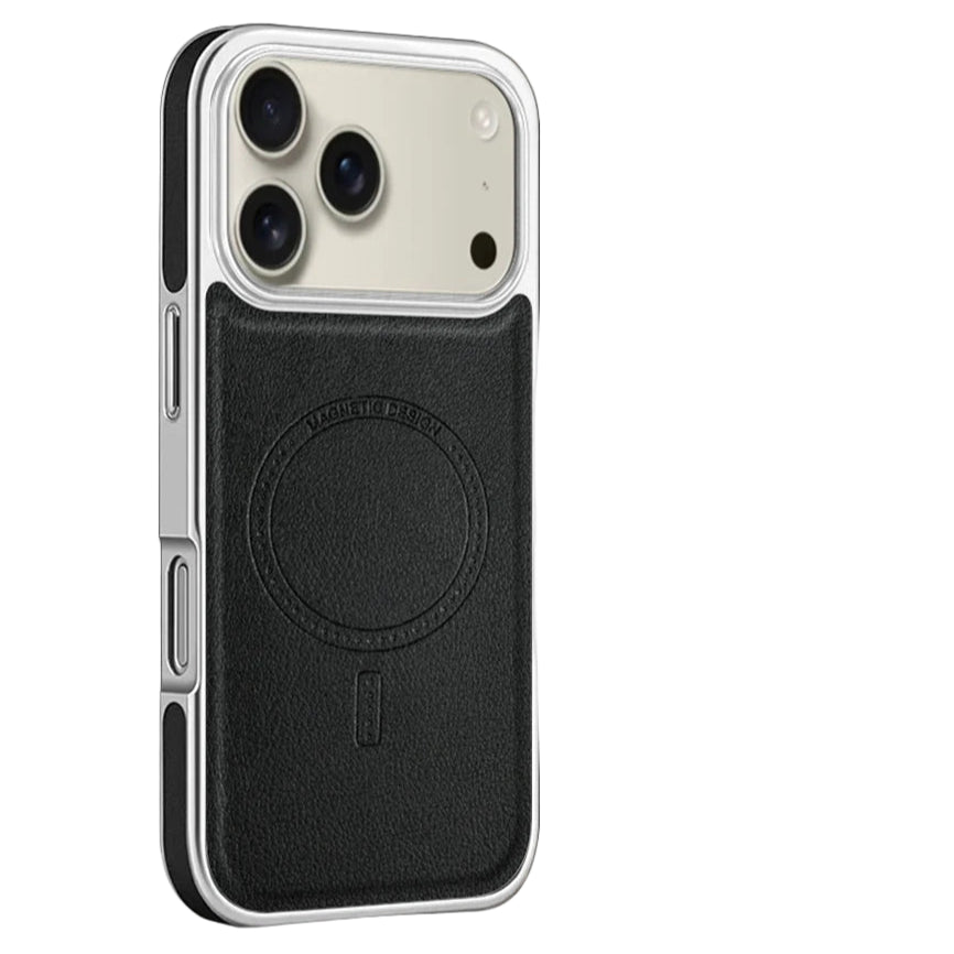Luxury Plating Frame PU Leather Shockproof MagSafe Case for iPhone 17 Series
