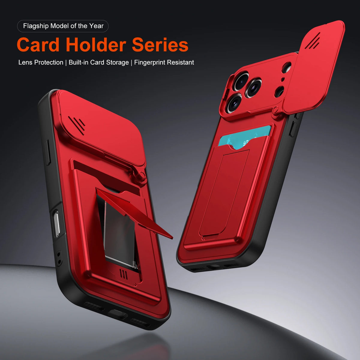 Dual-Layer Sliding Card Holder Kickstand Case with Lens Protection for iPhone 18 Series