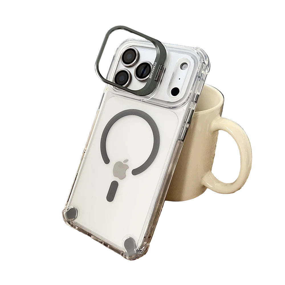 Slim Clear MagSafe Protective Case with Metal Stand for iPhone 17 Series