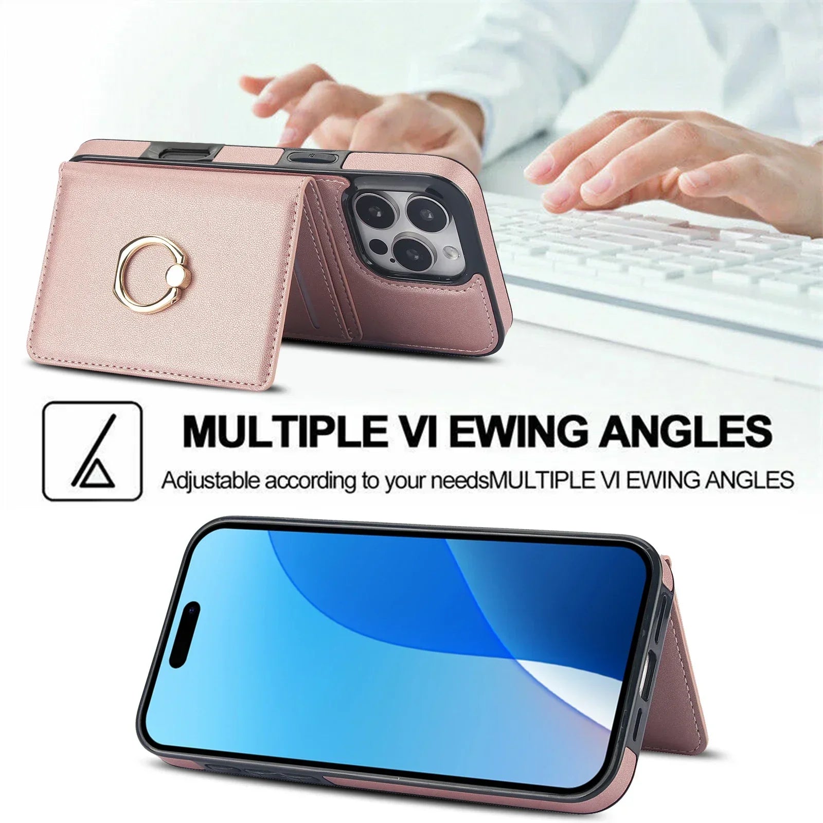 Premium Leather Wallet Case with 360° Ring for iPhone 16 Series