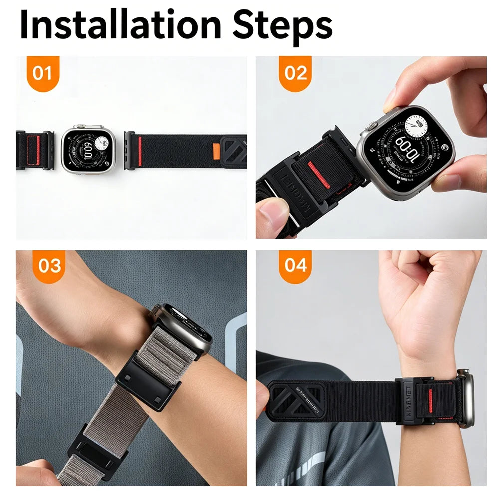 Nylon Magnetic Slide Buckle Band with Titanium Closure for Apple Watch