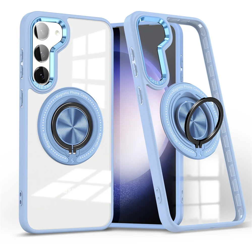 Crystal Clear Magnetic Case with Ring Stand for Samsung Galaxy S24 Series