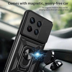 Shockproof Armor Magnetic Case with Slide Camera Cover & Ring Holder for Xiaomi 14T Series
