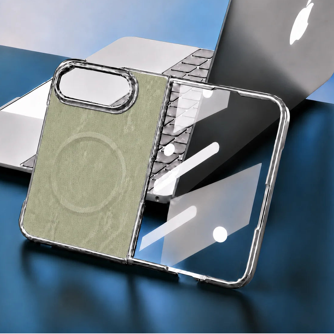 Stone-Textured Foldable MagSafe Case with Ring Stand for iPhone Duo