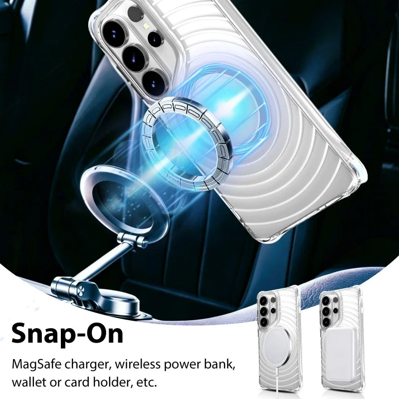 Anti-Yellowing Transparent Magnetic Case with Water Ripple Texture for Samsung Galaxy S24 Ultra