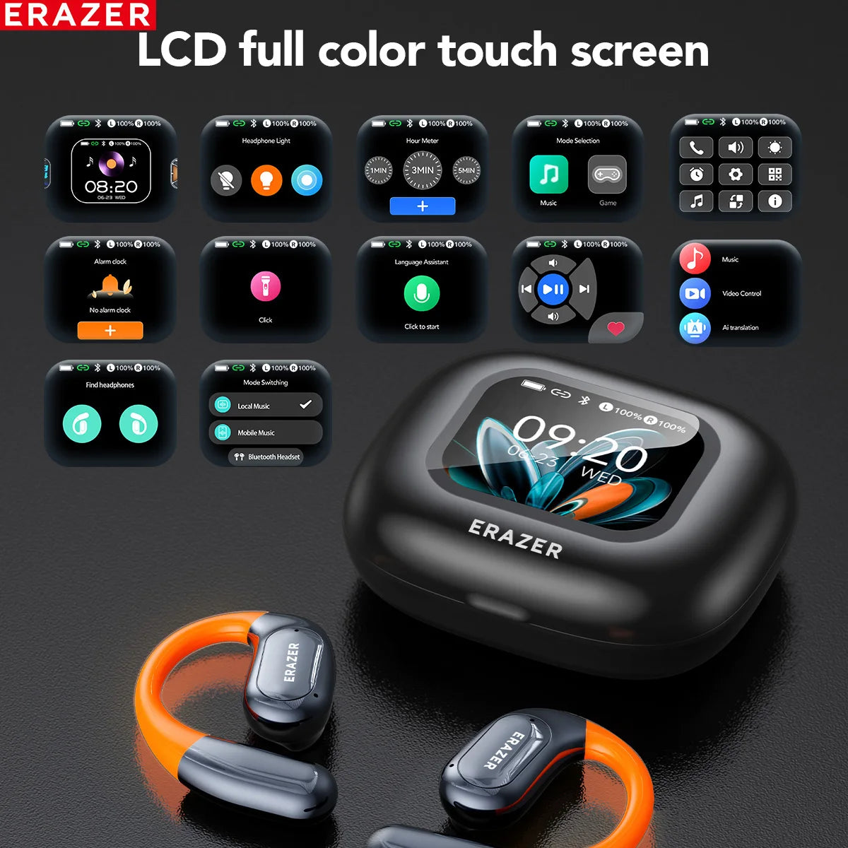 Lenovo ERAZER XP15 Open-Ear Wireless Earbuds with LCD Touch & AI Translator