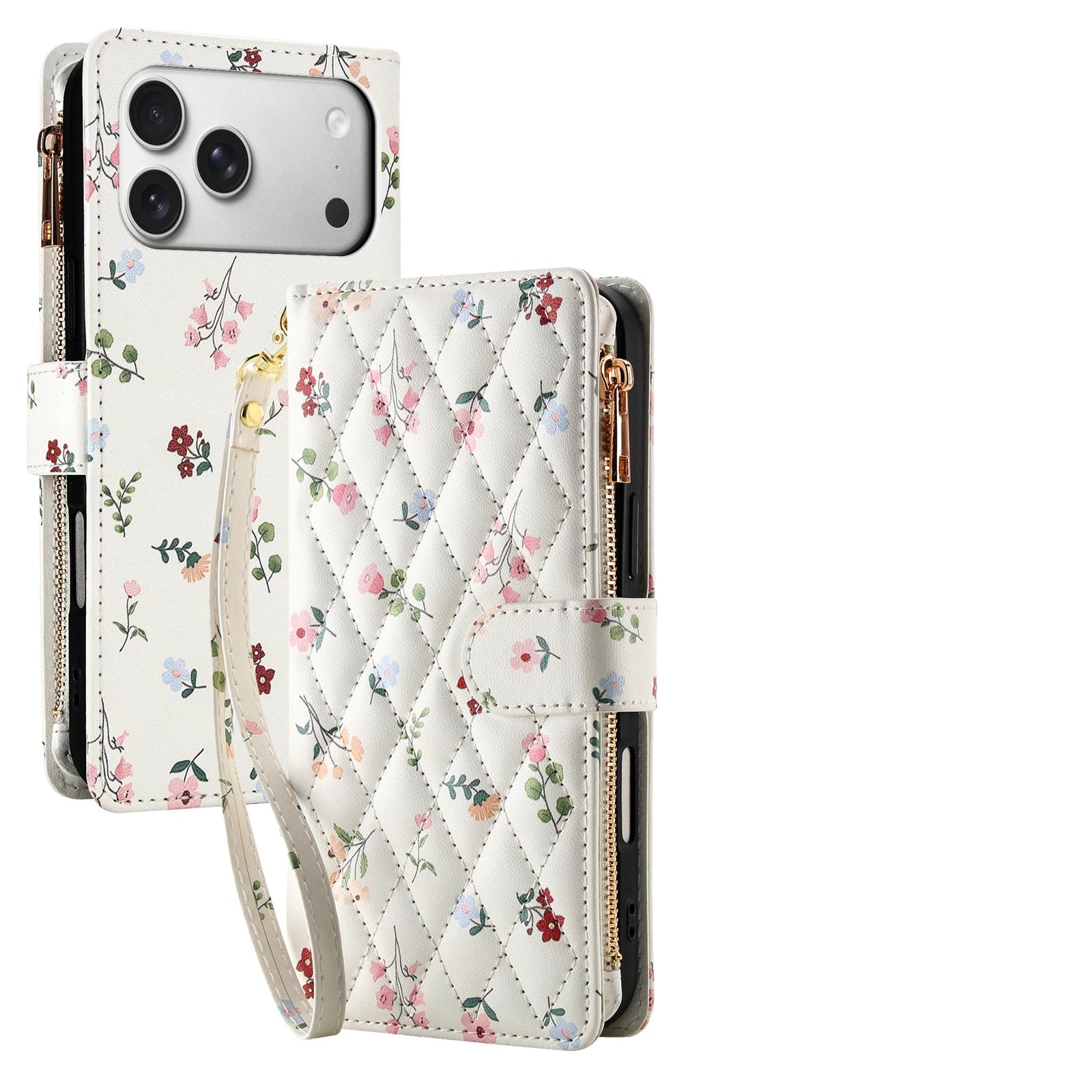 Embossed Leather Crossbody Wallet Case with Zipper Card Slot for iPhone 17 Series