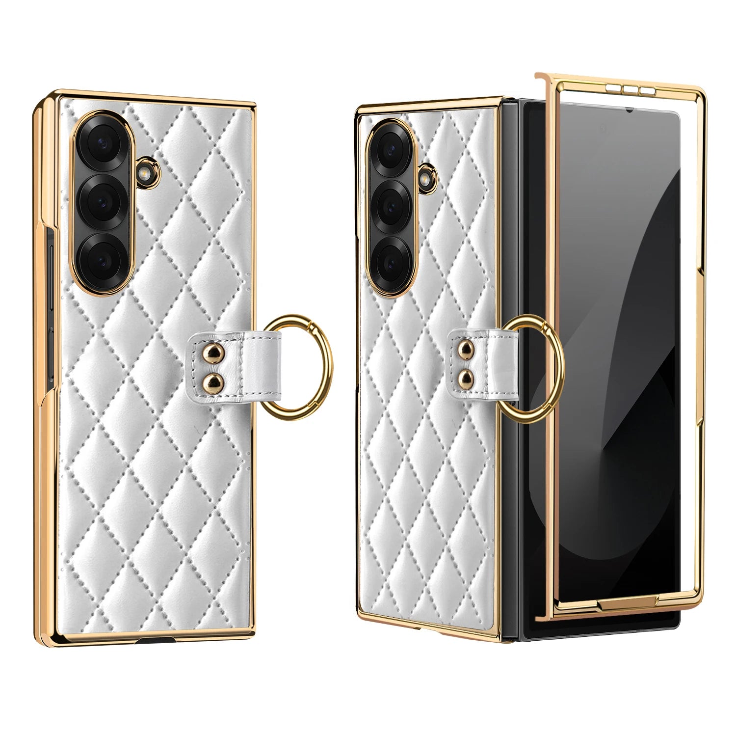 Diamond Grid Leather Magnetic Case with Ring Holder for Samsung Galaxy Z Fold 8 Ultra