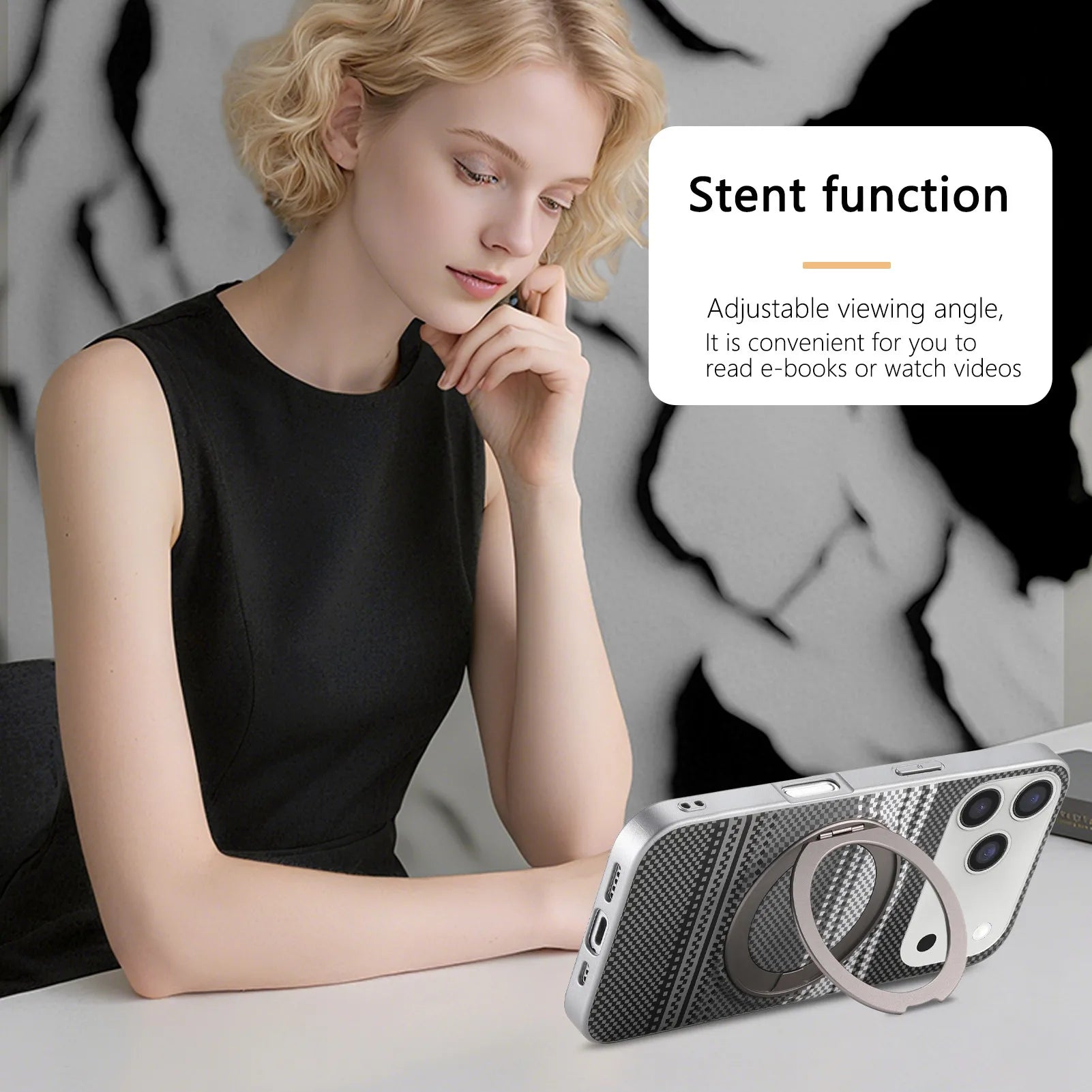 Carbon Fiber MagSafe Case with 360° Rotating Kickstand for iPhone 17 Series