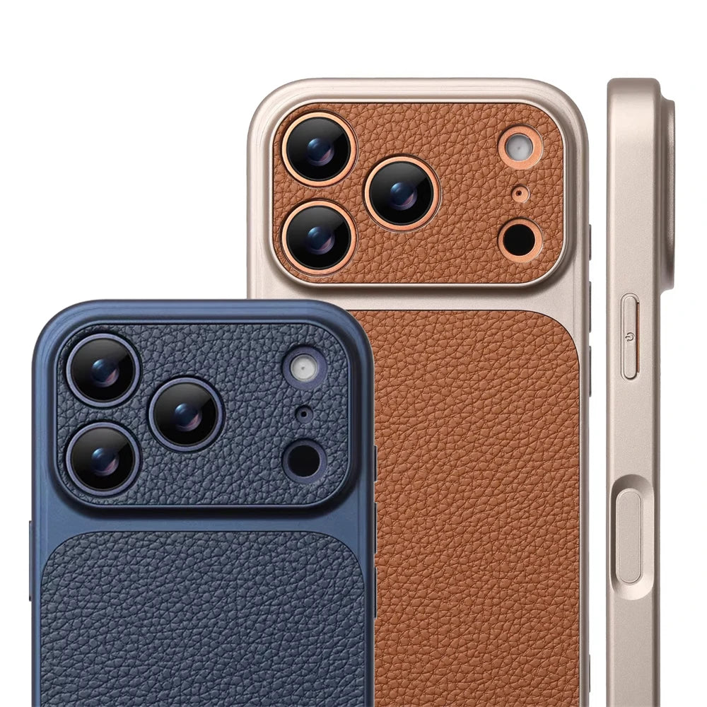 Luxury Lychee Texture Leather Case with Full Camera Protection for iPhone 17 Series