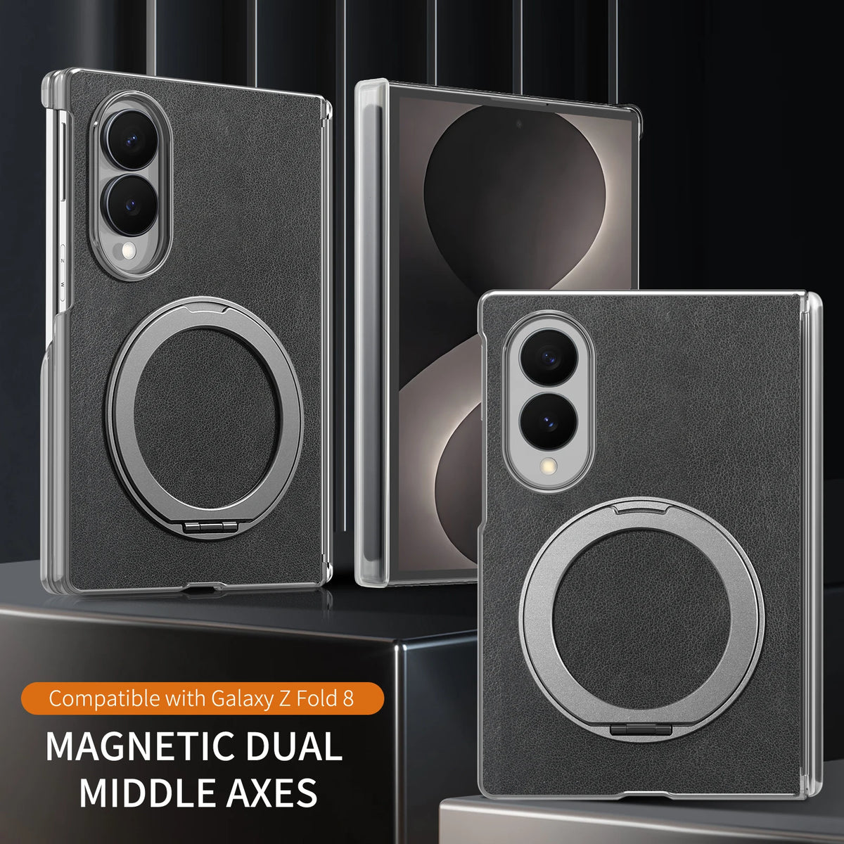 Luxury Magnetic Leather Case with 360° Rotating Kickstand for Samsung Galaxy Z Fold 8