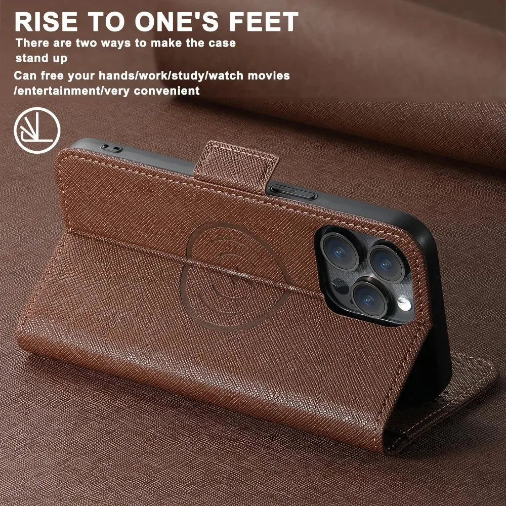 iPhone 15 Series Flip Leather MagSafe Case with Card Holder