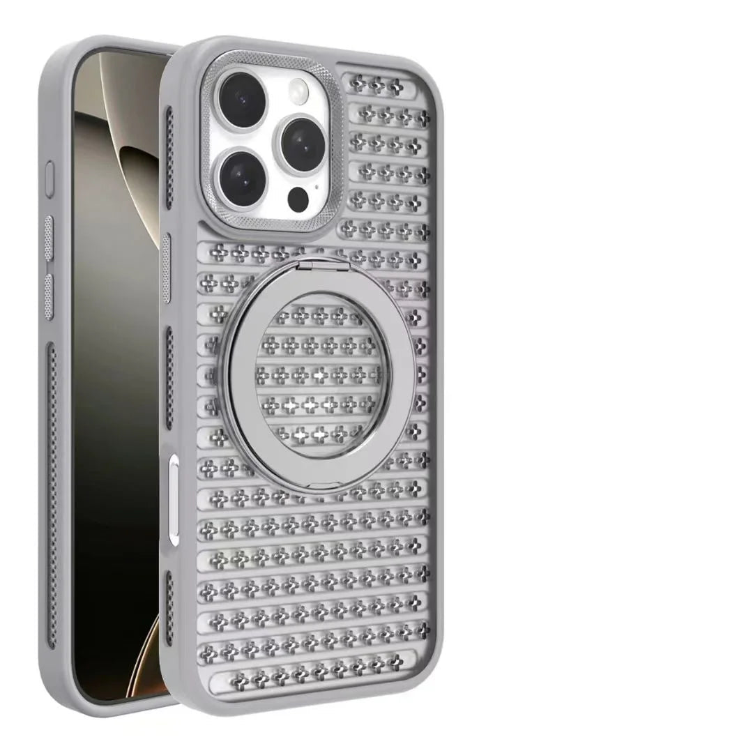 Luxury Heat-Resistant Mesh MagSafe Case with Ring Stand for iPhone 16 Series