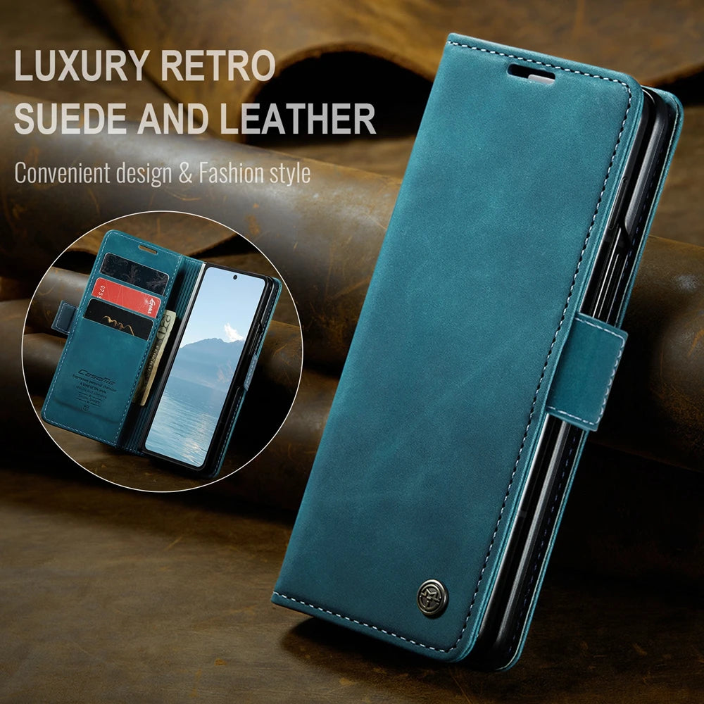Samsung Galaxy Z Fold 7 Shockproof Retro Leather Wallet Case