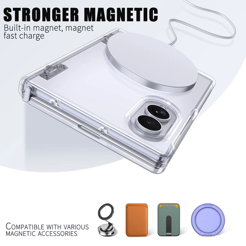 Transparent Shockproof Hinge Protection Case with Magnetic Ring Stand Compatibility for Samsung Galaxy Z Fold 8