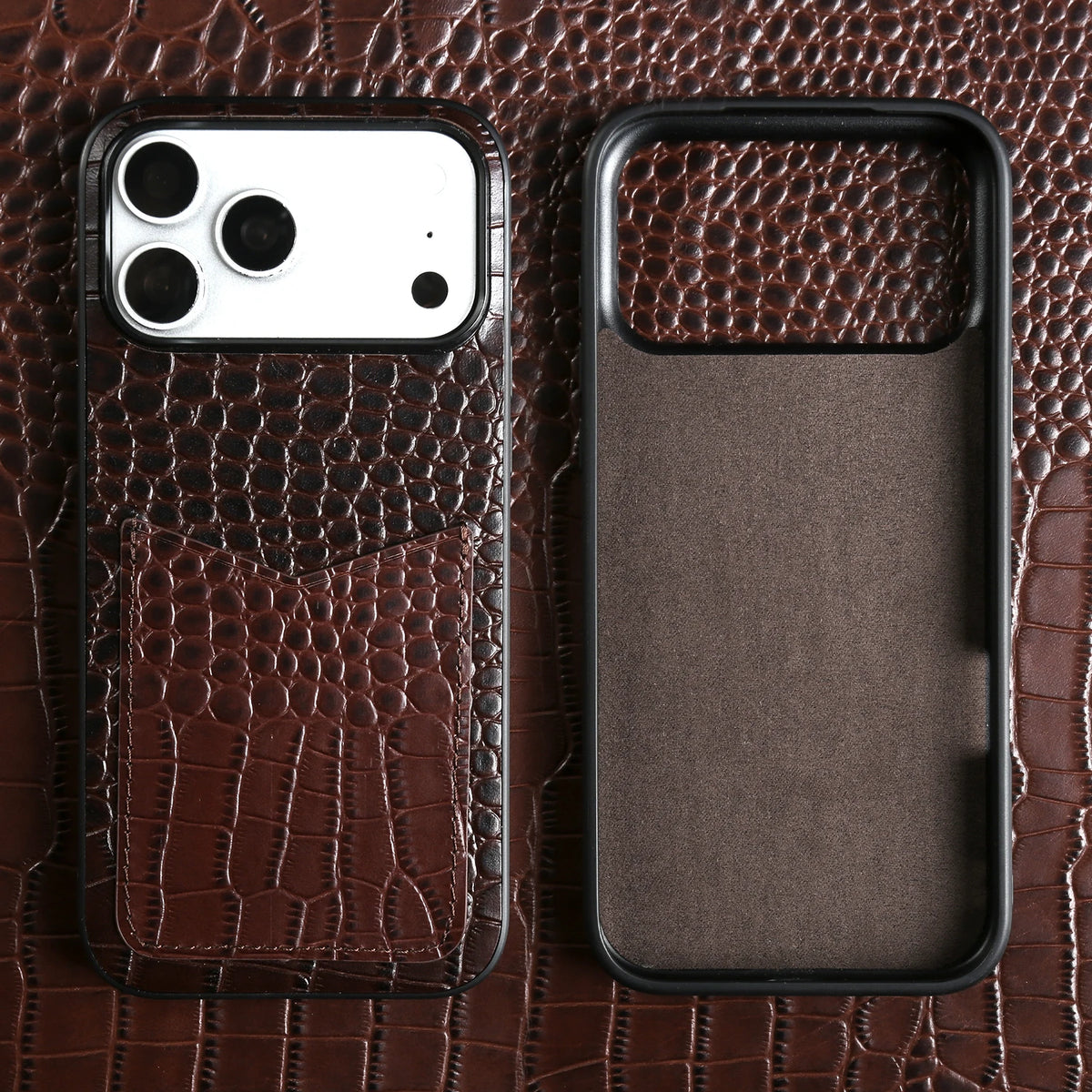 Genuine Leather Card Slot Case with Crocodile Pattern for iPhone 18 Series