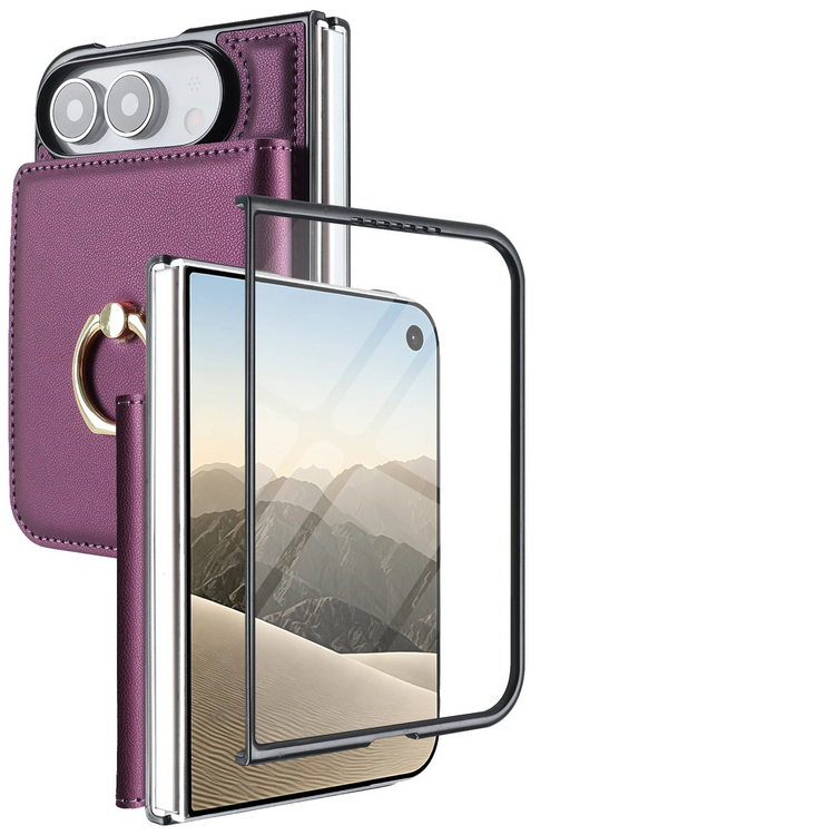 Textured Leather Vertical Flip Wallet Case with Built-In Kickstand for iPhone Duo