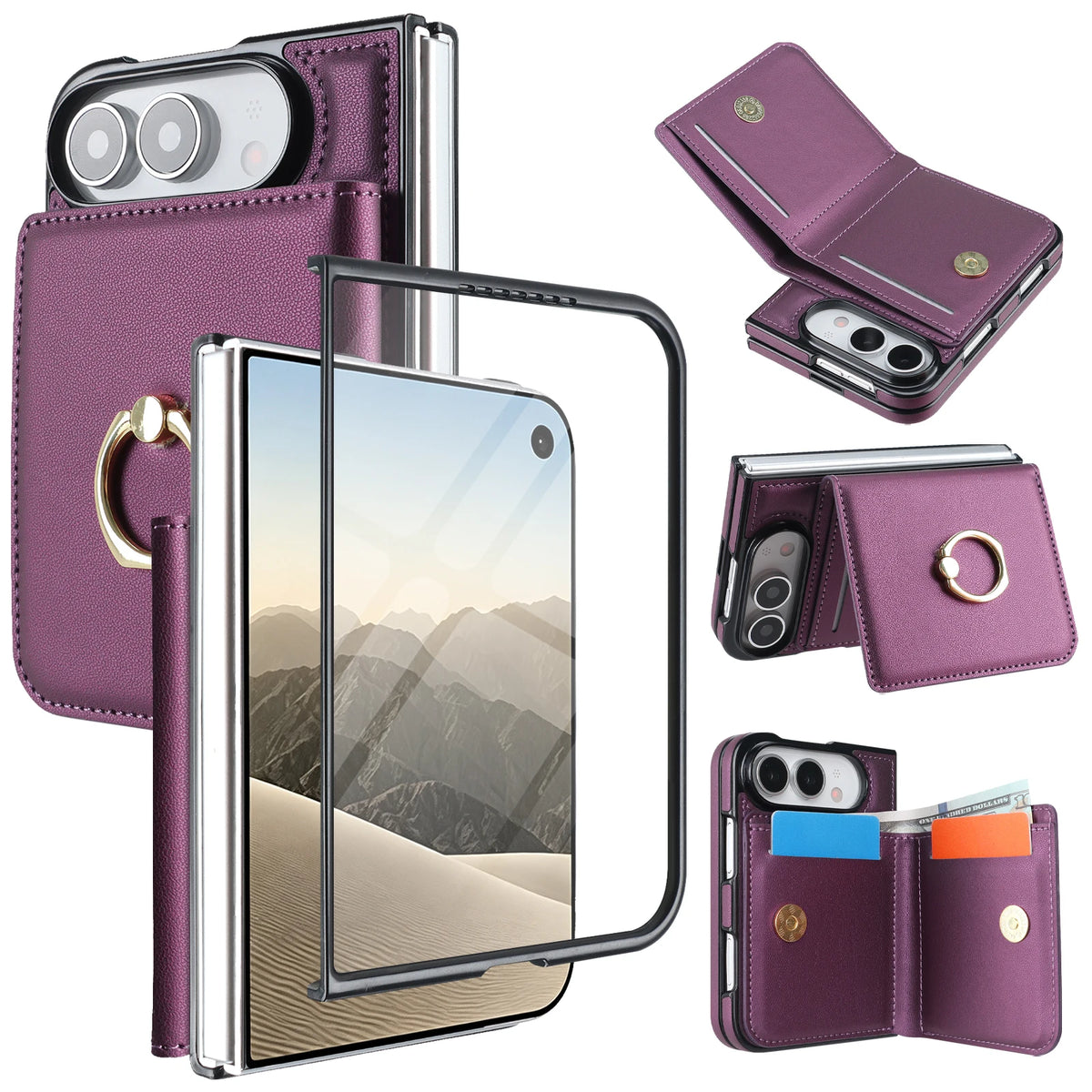 Textured Leather Vertical Flip Wallet Case with Built-In Kickstand for iPhone Duo
