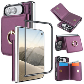 Textured Leather Vertical Flip Wallet Case with Built-In Kickstand for iPhone Duo