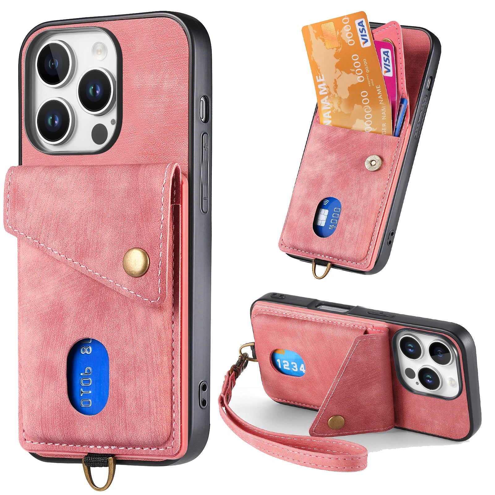 Shockproof Leather Wallet Case with Kickstand & Card Holder for iPhone 15 Series