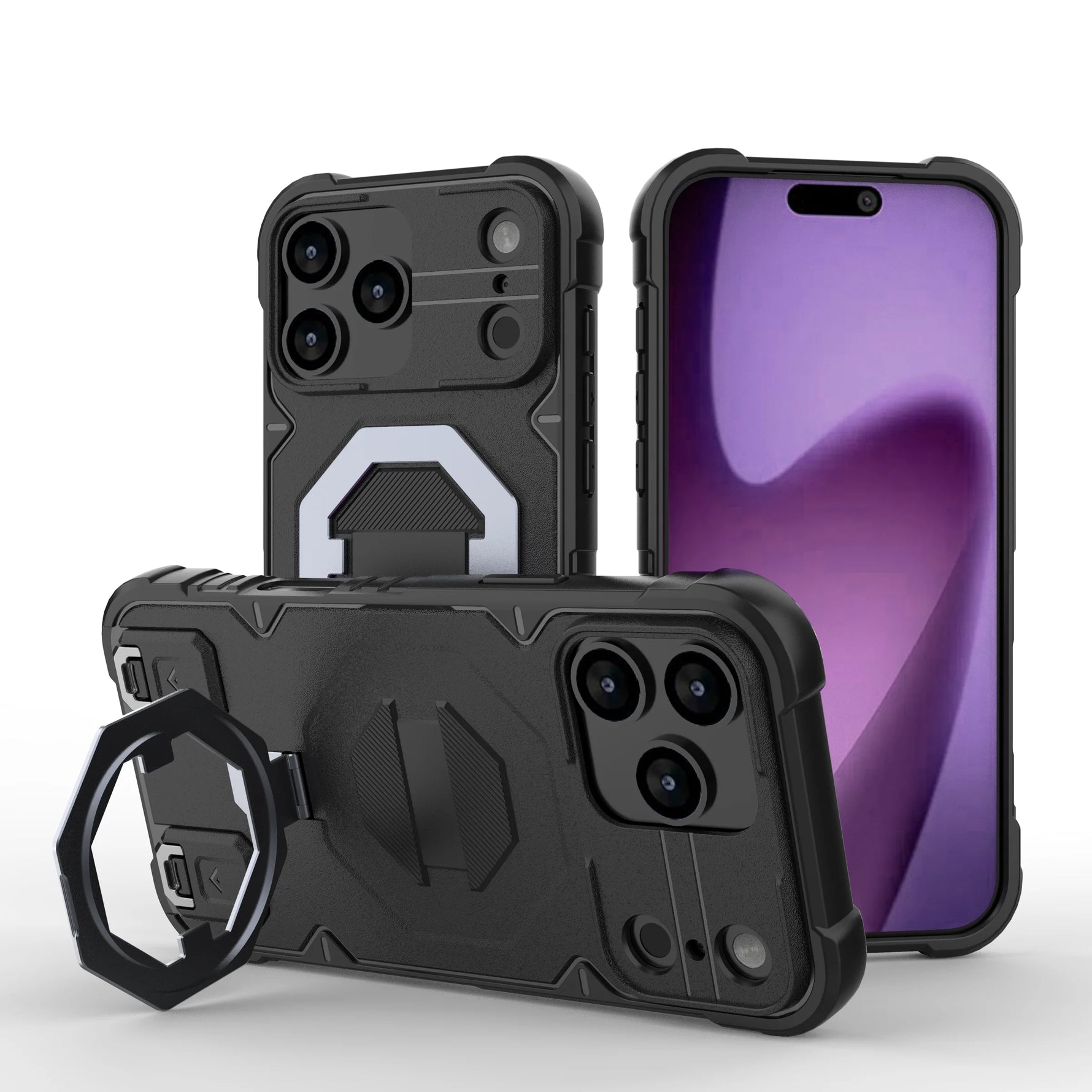 iPhone 17 Series Shockproof PC Case with 360° Stand