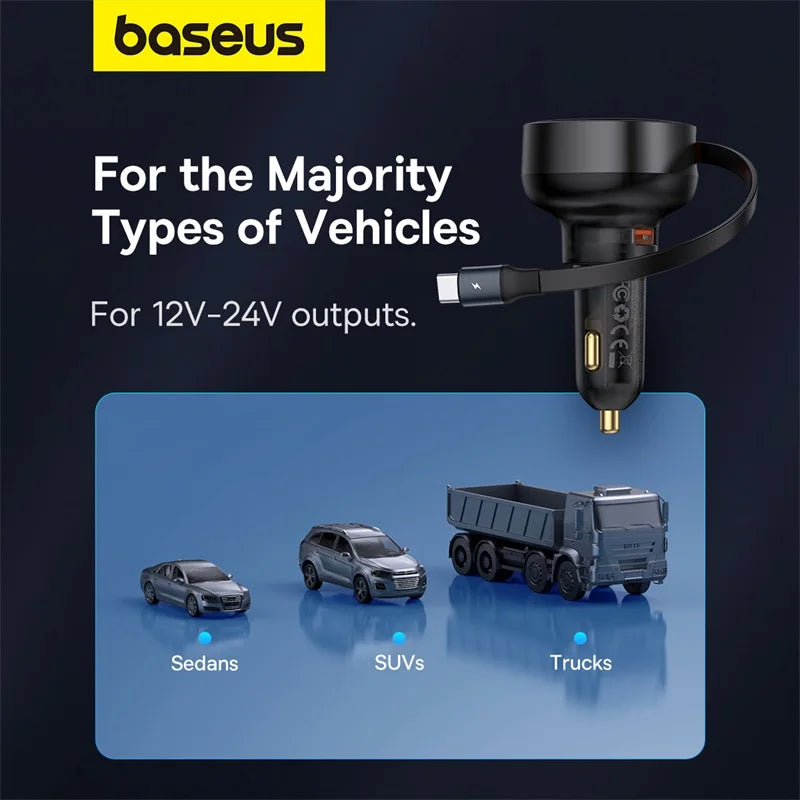 Baseus 60W PD Car Charger with Retractable Cable