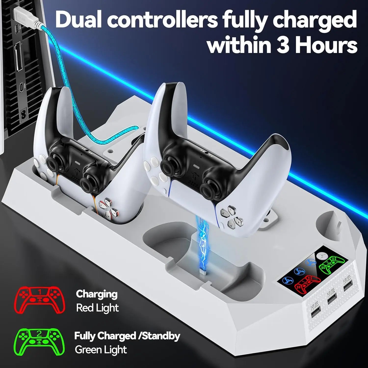 PlayStation 5 & PS5 Slim Cooling Bracket with Dual Controller Charging Station